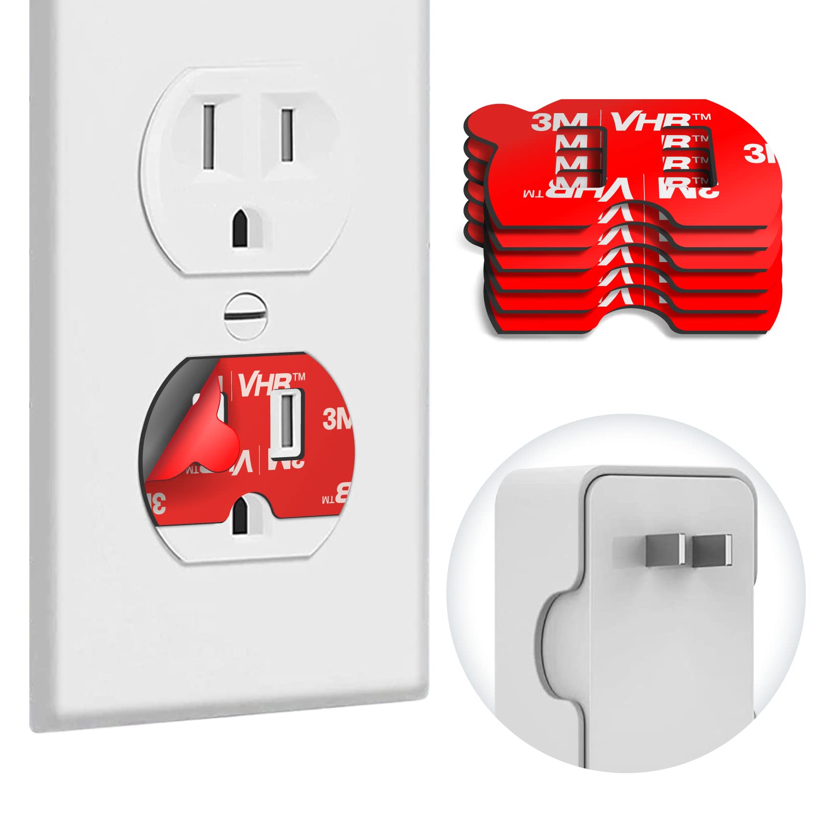 volport Loose Outlet Plug Fix, 6Pcs Double Sided Sticky Adhesive Tape for Smart Speaker Stand Wall Mount, 3M Vhb Sticker Use in Adapter Plugs Keep Falling Out of Outlet, Plug Tightener