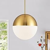 10in Glass Gold Pendant Light Globe Mid Century Modern Kitchen Island Pendant Lighting Brass Frosted Glass Hanging Light Fixt