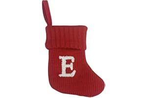 UASWGUDFS 7 Inch Mini Monogram Stocking Red Christmas Initial Letter Cable Knit Stockings with Cuffs Cute Xams Alphabet Decorations for Home Family Fireplace Hanging Gifts DIY Decor (E)
