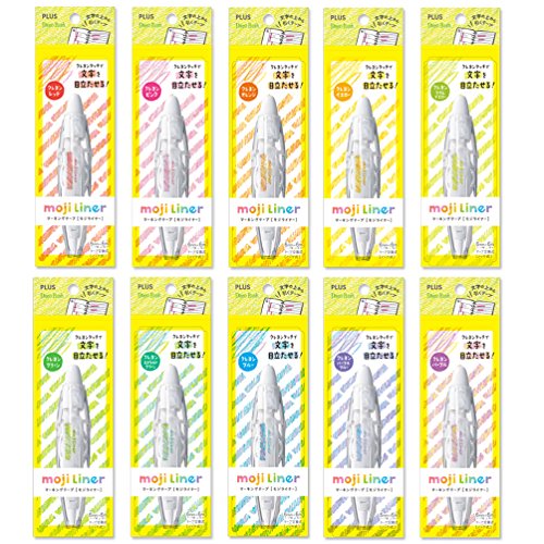 Plus moji liner crayonred, marking tape (body) crayons touch 10 colors pack Pink Red Orange Yellow Lime Yellow Green Emerald Green Blue Purple Blue Purple
