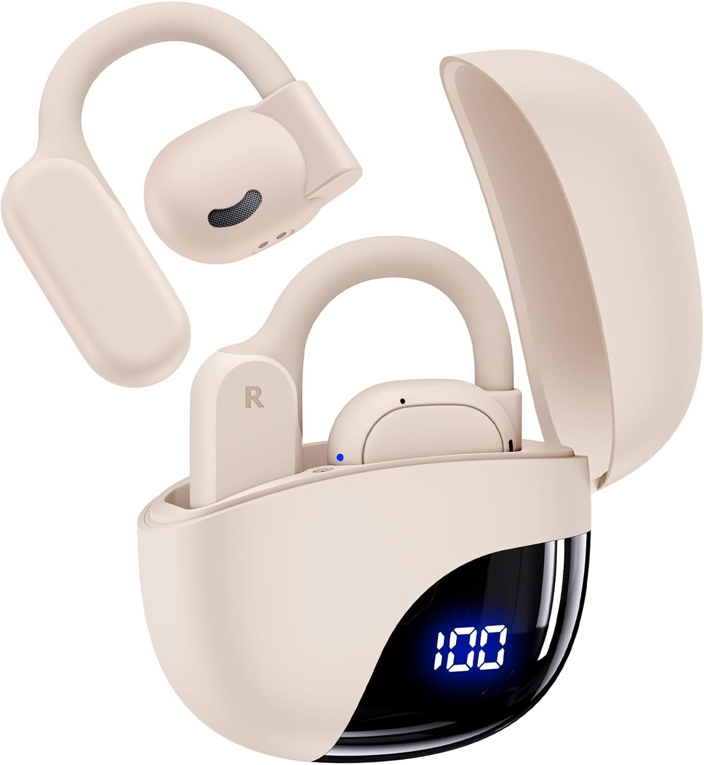 TAGRY Open Ear Earbuds Wireless Bluetooth Headphones 80Hrs Playtime Ear Buds with Earhooks IPX7 Waterproof Touch Control Earphones Sport Headsets for Workout Running Beige Image TAGRY Open Ear Earbuds Wireless Bluetooth Headphones 80Hrs Playtime Ear Buds with Earhooks IPX7 Waterproof Touch Control Earphones Sport Headsets for Workout Running Beige Image