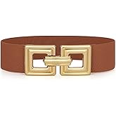 WHIPPY Women Wide Elastic Waist Belt Fashion Hollow Out Square Gold Buckle Stretchy Belt Waistband for Ladies