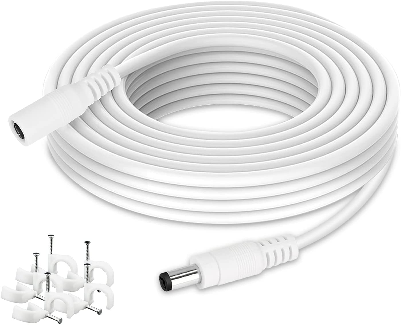 Power Extension Cable 16.5ft, 2.1mm x 5.5mm Plug Compatible with 12V DC Adapter Cord for CCTV Security Camera, IP Camera, Standalone DVR(16.5ft White)