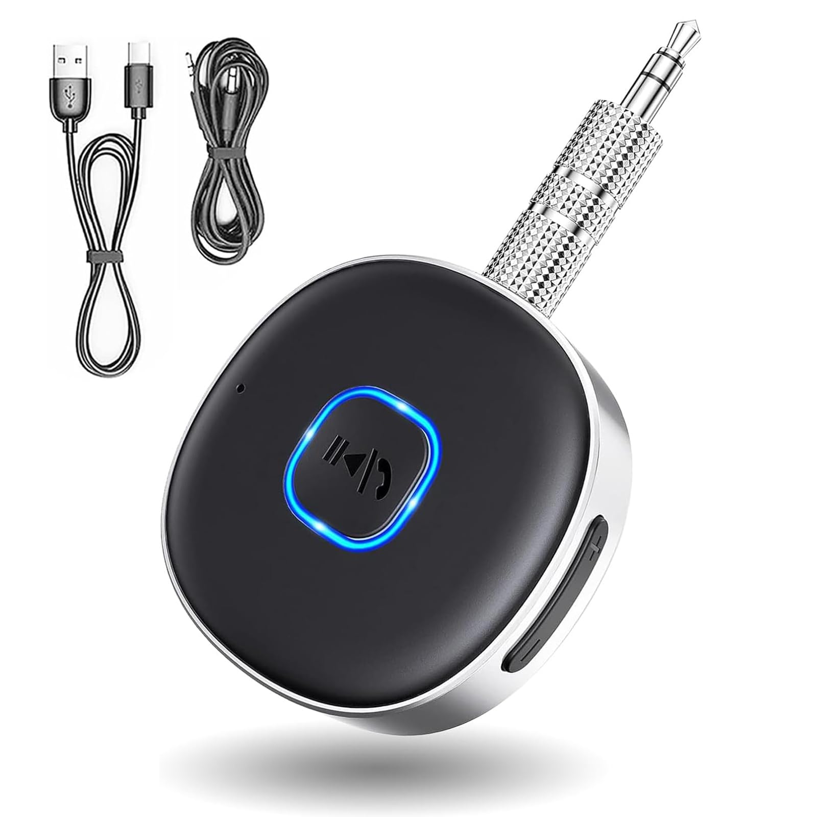RUOVXWU Car Bluetooth AUX Adapter, Portable 3.5mm AUX Adapter 5.0 Bluetooth Receiver for Home Stereo/Speaker/Wired Headphones, Hands-free Calls, Dual Connection, 16H Playtime