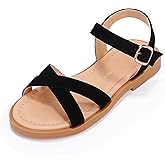 PANDANINJIA Elva Girls Sandals Open Toe Cute Flats Dress Sandals Cross Strappy Summer Shoes Toddler/Little Kid/Big Kid