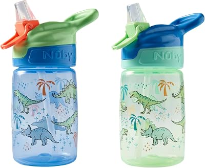 Nuby Incredible Gulp Water Bottle 360ml No Spill 2-Pack Jurassic