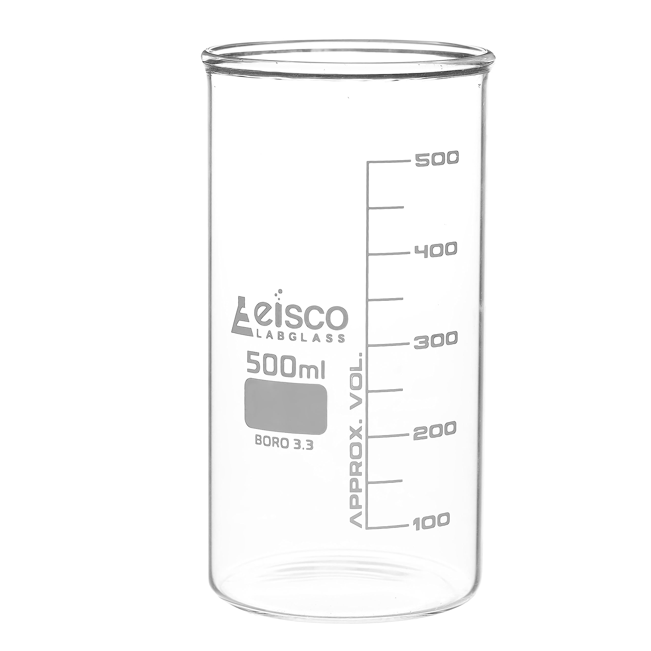 EISCO Tall Form Beaker Without Spout, 500mL