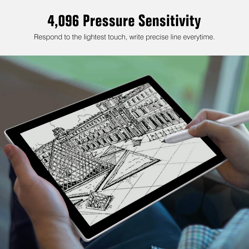 MoKo Stylus Pen Fit Surface, Active Stylus Pen with 4096 Pressure Sensitivity Supporting 600hrs Playing Time Compatible Surface Go 3/2/Go/Book/Laptop/Studio, Surface Pro 4/5/6/7/X 2019 - Sliver