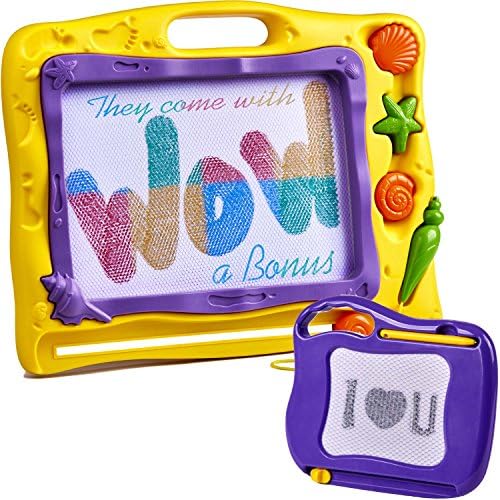 Magnetic Drawing Board For Kids- Erasable Colorful Magna Drawing Doodle Kids Toys; 2 Boards - Large 15.6 inch and Small 6.7 inch; Writing Sketching Pad - Gift ;Travel Size: Yellow- Purple