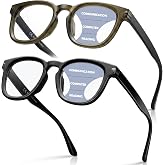 Missfive 2-Pack Retro Thick Progressive Multifocus Reading Glasses Men, Stronger 5-Barrel Metal Hinge Multifocal Computer Readers, No-Line Anti-blue Trifocal Eyeglasses for Middle-Near Range 1.5x