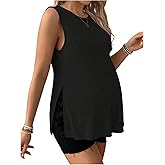MakeMeChic Women's Maternity Shirts Rib Knitted Crew Neck Split Side Sleeveless Pregnancy Tank Tops