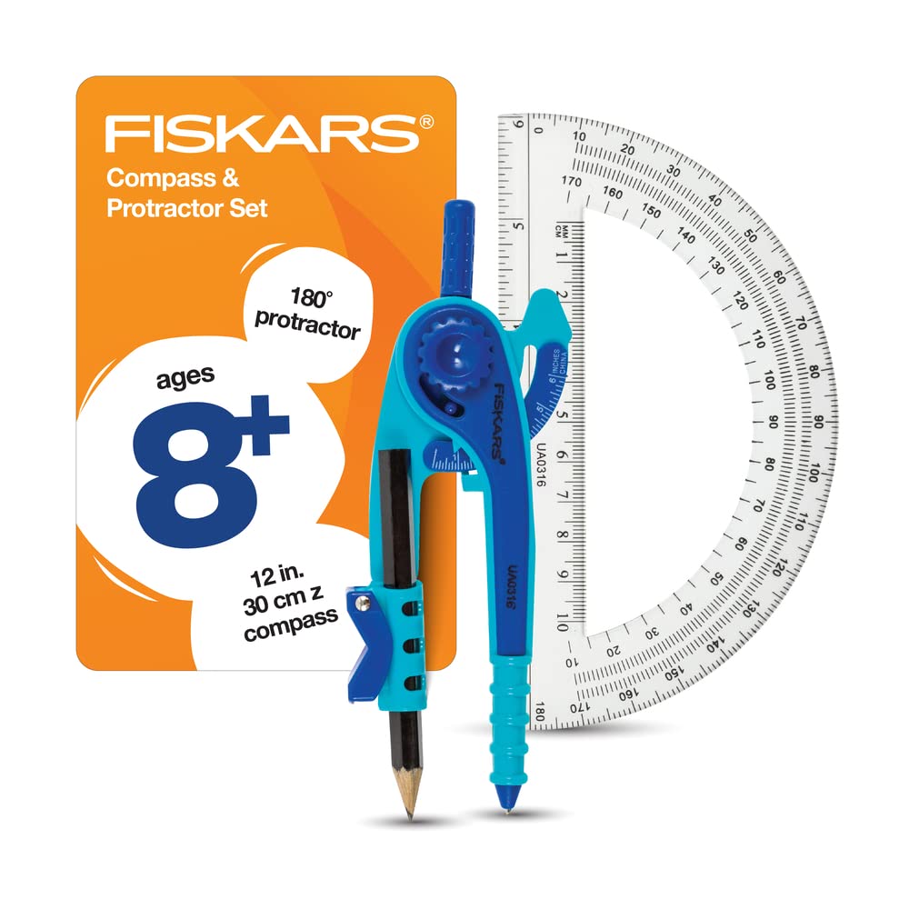 Fiskars 1565901000 Compass and Protractor Set, Color Received May Vary