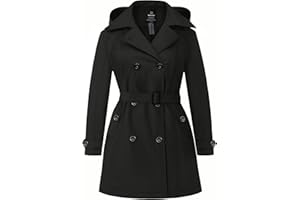 Wantdo Women's Plus Size Double-Breasted Trench Coat Water-Repellent Classic Lapel Overcoat Stylish Pea Coat with Belt