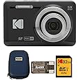 Kodak PIXPRO Friendly Zoom FZ55 Digital Camera (Black) Bundle with Camera Case, 32GB Class 10 UHS-I U1 SDHC Memory Card and USB 2.0 Card Reader (4 Items)