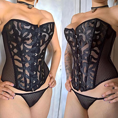 Beauty-You-Donna-Gotico-Corsetto-Bustino-Burlesque-Plus-Dimensioni-con-g-string-Maglia