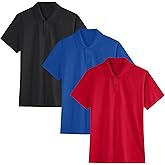 3 Pack Boys Youth Kids Polo Shirt Mesh Athletic Quick Dry Short Sleeve Golf Shirt Moisture Wicking Active Tops(Age 5-16)