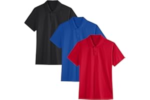 COMCHE 3 Pack Boys Youth Kids Polo Shirt Mesh Athletic Quick Dry Short Sleeve Golf Shirt Moisture Wicking Active Tops(Age 5-16)