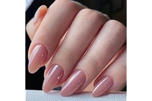 GLAMERMAID Nude Pink Press On Nails Short Almond, Natural Pure Pink Handmade Soft Jelly Gel Fake Nails Tip, Neutral Glossy Round Oval Stick Glue on Nails Kit for Women, Reusable Acrylic False Nail Set