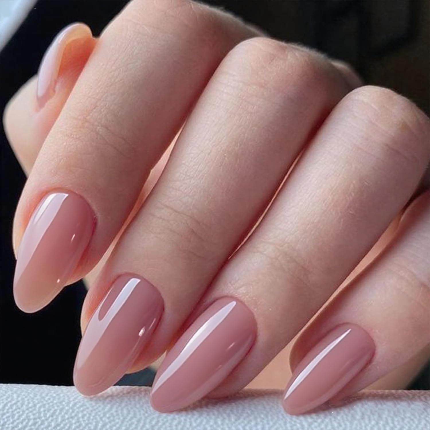Photo 1 of GLAMERMAID Nude Pink Press On Nails Short Almond, Natural Pure Pink Handmade Soft Jelly Gel Fake Nails Tip, Neutral Glossy Round Oval Stick Glue on Nails Kit for Women, Reusable Acrylic False Nail Set