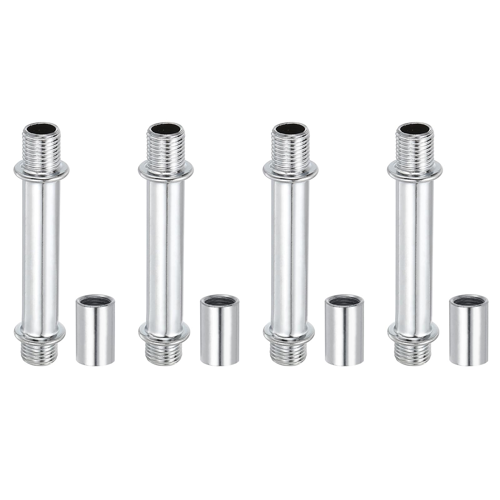 PATIKIL Straight Pipe Lamp Stems Rod Kit, 4Set M10 Carbon Steel 60mm(2.36") Long Double End Thread Rod with Coupling Nuts Sleeve Connector for Table Lamps Chandeliers, Silver Tone