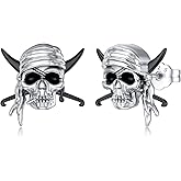 Seiyang Skull Earrings 925 Sterling Silver Skull Horns/Snake/Owl/Bones/Pirate Stud Earrings for Women Men (with Gift Box)