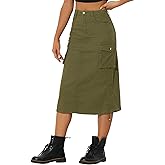 Allegra K Cargo Skirt for Women Y2K Adjustable Back Slit High Waist Casual A-Line Midi Jean Skirt