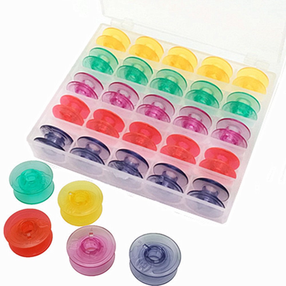 YEQIN Box of 25 Water Colored Bobbins with Thread Hole for Husqvarna Viking #4123078-G,#4131825-45,#4125615-45