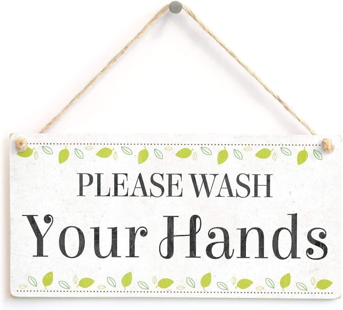 ROONASN Please wash Your Hands 5X10 Hanging Wall Art, Bathroom Decor,Home Decoration Sign Wooden Plaque Art-4