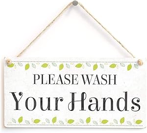 ROONASN Please wash Your Hands 5X10 Hanging Wall Art, Bathroom Decor,Home Decoration Sign Wooden Plaque Art-4