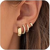 Risamil 14K Gold Plated Hoop Earrings for Women, Earrings for Women Trendy Hypoallergenic Cubic Zirconia Stud Earrings Dainty Small Hoops Chunky Huggie Earrings Set for Women Jewelry Gifts