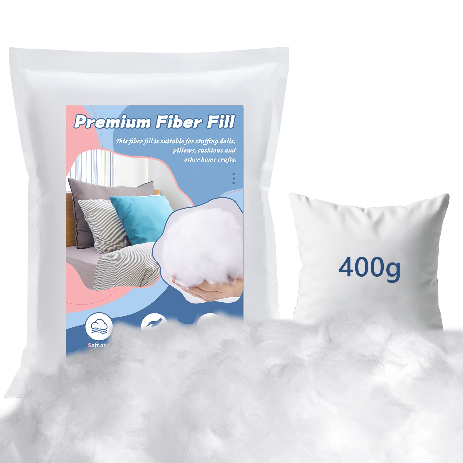 luokefe 400g Polyester Cushion Stuffing, Pillow Stuffing for Crafts, Polyfill Filling Cotton Stuffing for Plush Crochet Cushion Pillow Couch Home DIY Crafts /0.88lb