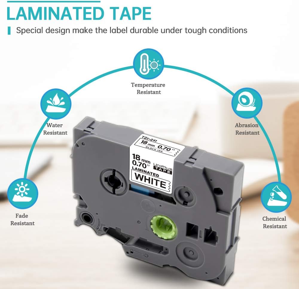 UniPlus Compatible Tze241 Label Tape Replacement for Brother P Touch TZe-241 TZ-241 TZc241 18mm 0.7 Black on White Tape for Ptouch PT-D450VP PT-D450 PT-D400VP PT-D400 P710BT P700 Label Marker - Image 4
