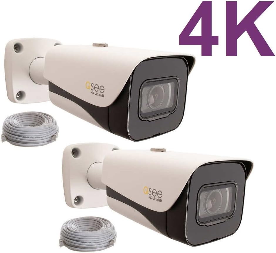 Q-See 4K 8MP HD QC IP Series Bullet Security Camera with Color Night Vision and H.265+ (2-Pack QCN8093B)