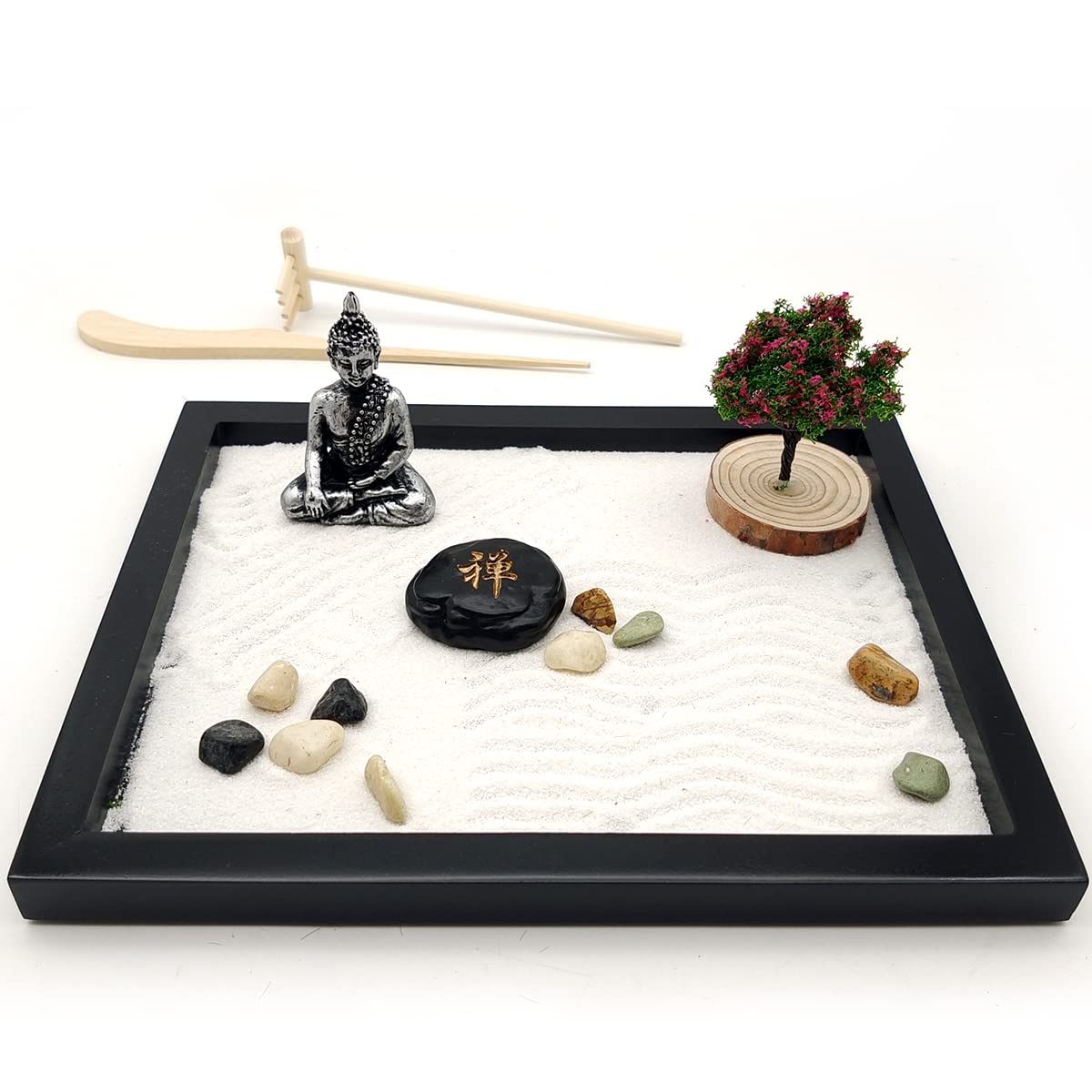 LuXianYS Japanese Zen Sand Garden Kit, Mini Zen Garden Set, Mini Table Japanese Zen Gift with stons, Meditation Gift Set for Home & Office Desk Accessories
