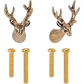 WADORN 2Pcs Brass Deer Cabinet Knobs, Gold Animal Drawer Knobs with Screws Vintage Single Hole Dresser Pull Handles for Cupboard Furniture Kitchen Wardrobe Bathroom Decorative Door Pulls Hardware