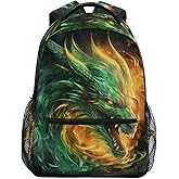 Green Fire Dragon2 School Backpack Bookbag for Boys Girls Elementary School Casual Travel Bag Computer Laptop Daypack
