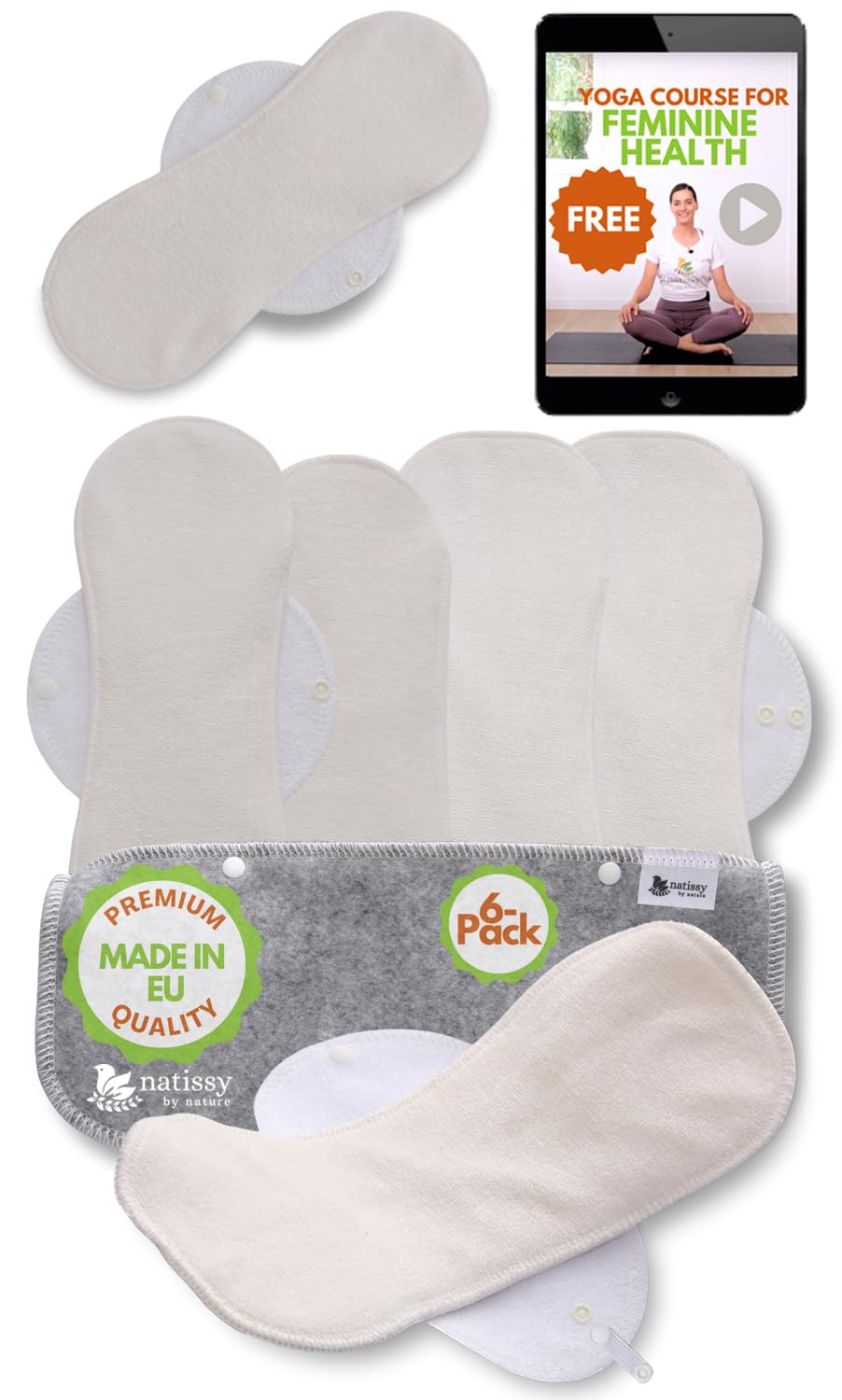 Made in EU – Reusable Sanitary Pads for Heavy Flow (6 Pack, L & XL) – High-Temp Washable, Extra-Absorbent Cloth Period Pads for Women – Gentle Organic Viscose & Reliable Fit for Menstrual Comfort