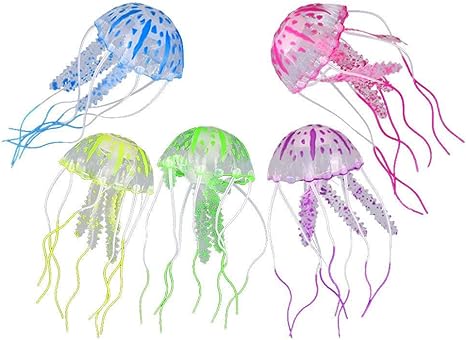 Amazon Co Jp Lulaa 水族館飾り 水槽 装飾 蛍光クラゲ アクアリウム用 水槽オーナメント まるで本物 観賞 プラスチック オーナメント ５枚 ホーム キッチン