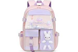 VIDOSCLA Bunny Girls Backpack for School Kawaii Kids Backpack School Backpacks for Girls-Cute Sequin Pink L