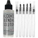 Alcohol Ink Blending Solution - Ranger Blending Solution Tim Holtz 2-Ounce, Alcohol Ink Supplies 6 Pixiss Blending Brush Pens