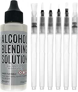 Alcohol Ink Blending Solution - Ranger Blending Solution Tim Holtz 2-Ounce, Alcohol Ink Supplies 6 Pixiss Blending Brush Pens