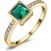 JewelryPalace Square Cut 1ct Created Sapphire Simulated Emerald Solitaire Rings for Her, 14K White Yellow Rose Gold 925 Sterling Silver Promise Ring for Women, Gemstone Jewelry Sets Rings