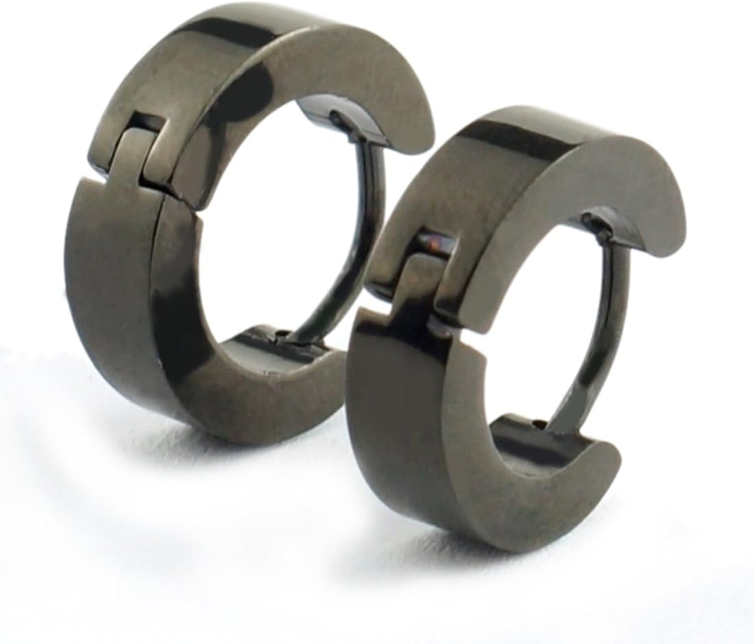 316L Surgical Stainless Steel 13mm Black Round Huggie Hoop