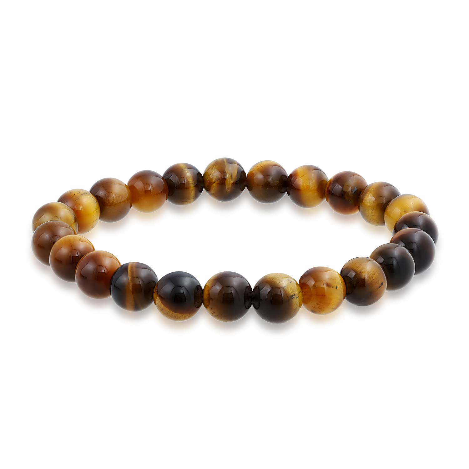 Bling Jewelry Semi Precious Gemstone Brown Tiger-Eye Round Bead 8MM Stacking Stretch Bracelet For Women Men Teen Unisex Single Strand