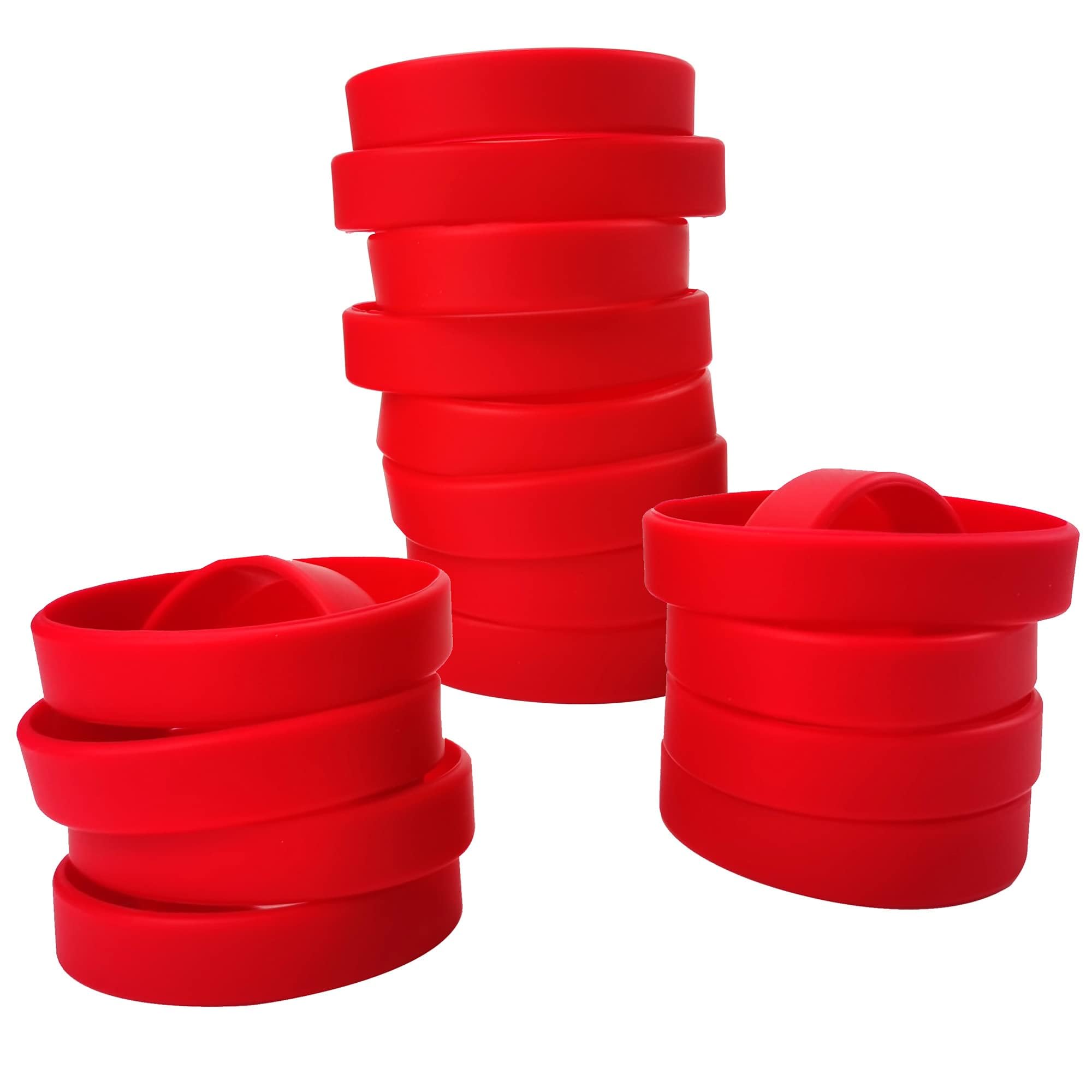 LVNRIDS 50 pcs Silicone Elastic Wristbands Blank Rubber Wrist bands Bracelets for School Sport Party Red