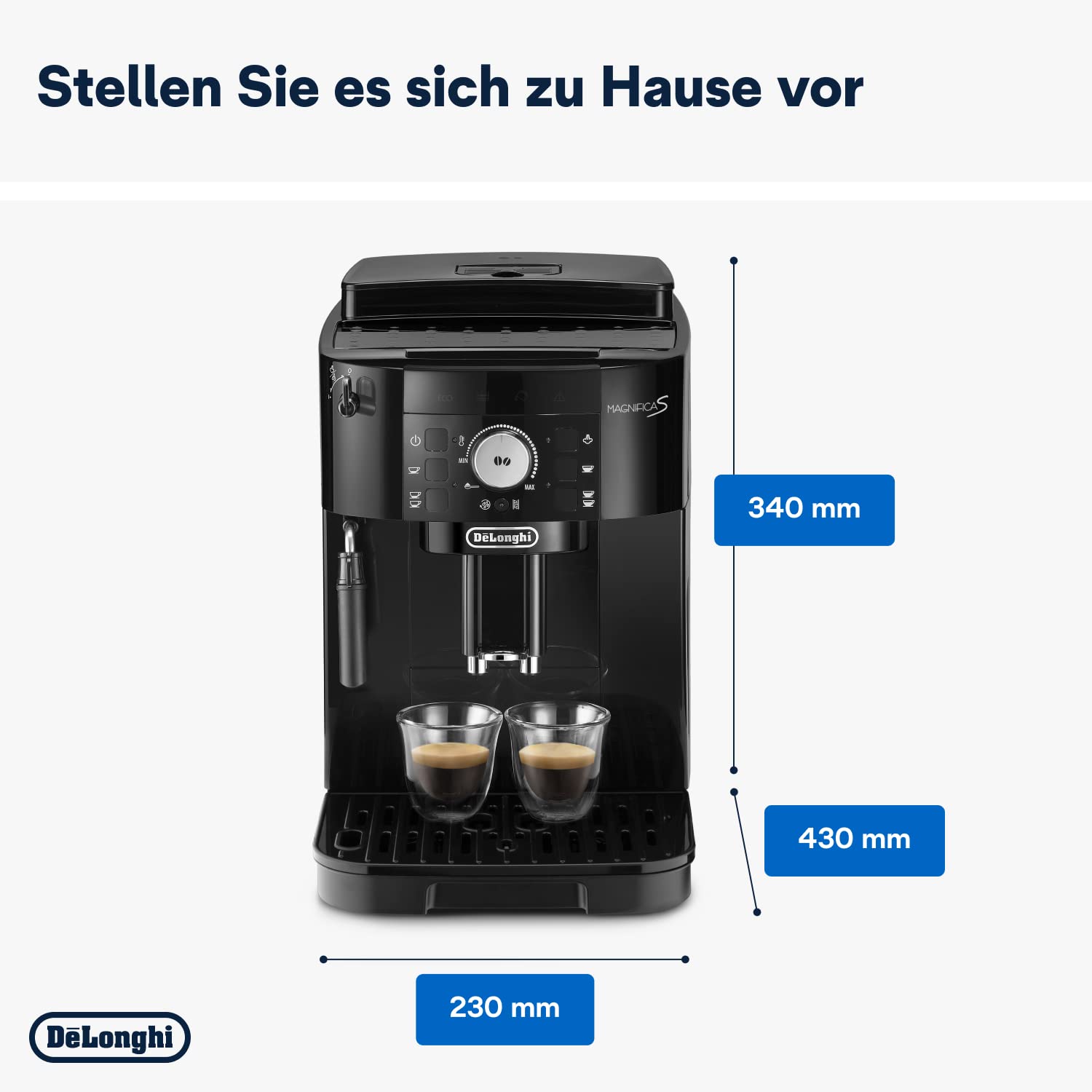De’Longhi Magnifica S - Perfetto Kaffeevollautomat mit klassischem Milchaufschäumer, Espresso- und Cappuccino Kaffeemaschine, Bedienfeld mit Tasten, Schwarz (ECAM11.112.B) 6