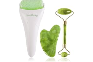 GYOTHRIG Face Ice Roller Jade & Gua Sha Set Gifts for Women Mom Mothers Day Facial Puffy Eyes Massage Natural Cooling Anti Wrinkle Skin Care Travel Tools Treatment for Puffiness Migraine Pain Relief Relaxing