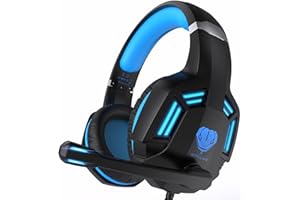 HAIDIKAISI Gaming Headset for PS4, PC, Xbox One, PS5, for Nintendo Switch, Wired Over Ear Headphones with Stereo Surround Sound, Noise-Cancelling Microphone, LED Lights for Kids Adults, Black Blue