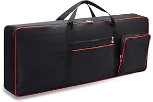 QEES 61 Key Keyboard Case,Electric Keyboard Bag Piano Gig Bag,Waterproof Keyboard Cover,600D Oxford Cloth Keyboard Carrying Case with 10mm Cotton Padded Keyboard Case Bag.40.1"x15.7"x4.7 Black+Red