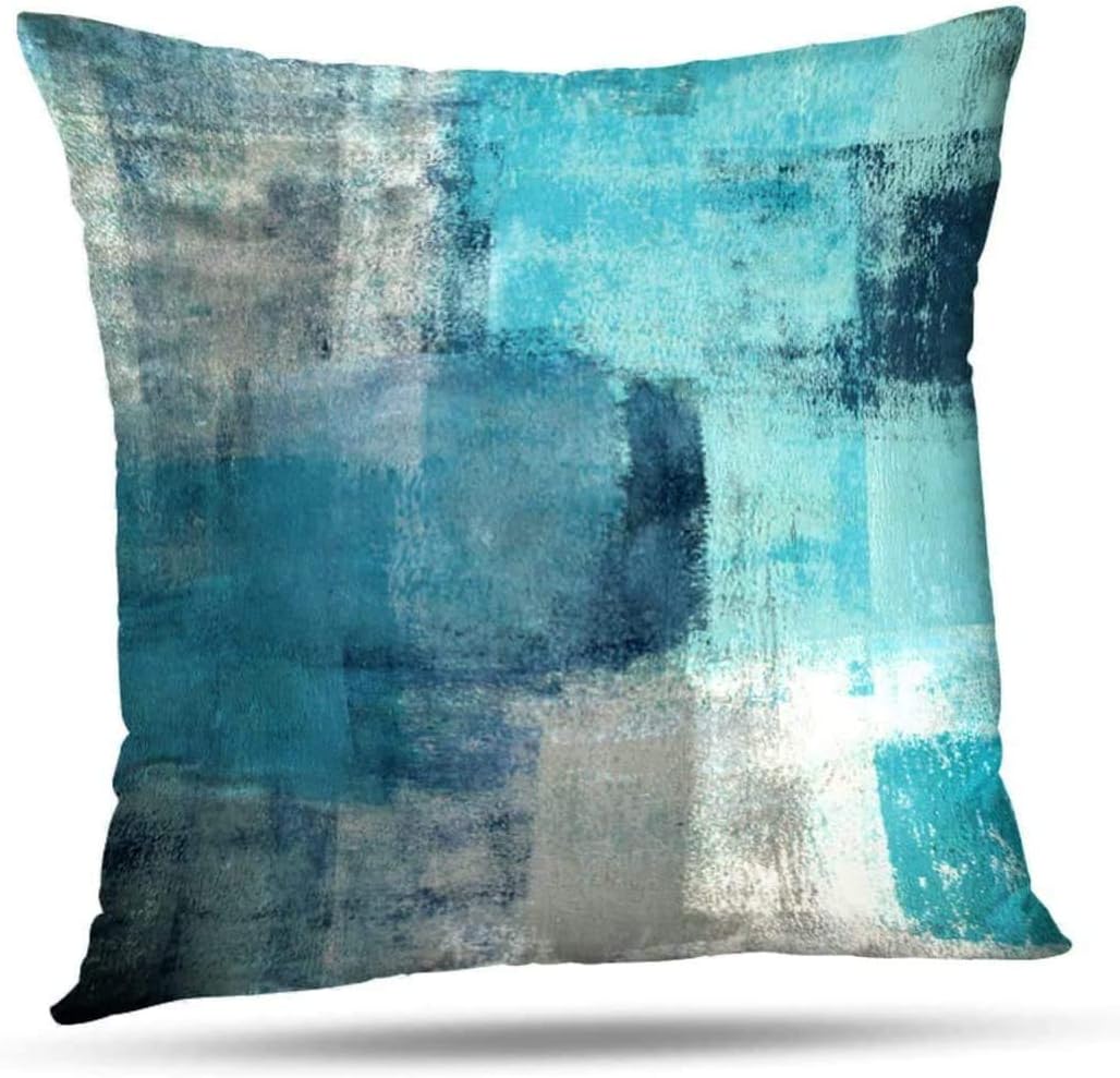 Alricc Set of 2 Turquoise and Grey Art Artwork Contemporary Decorative Gray Home Decorative Throw Pillows Covers Cushion Cover for Bedroom Sofa Living Room 18X18 Inches: Home & Kitchen